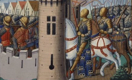 Les Bourguignons entrent dans Paris - par Martial d'Auvergne- enluminure issue de l'ouvrage Vigiles de Charles VII-- Paris - XVe siècle
